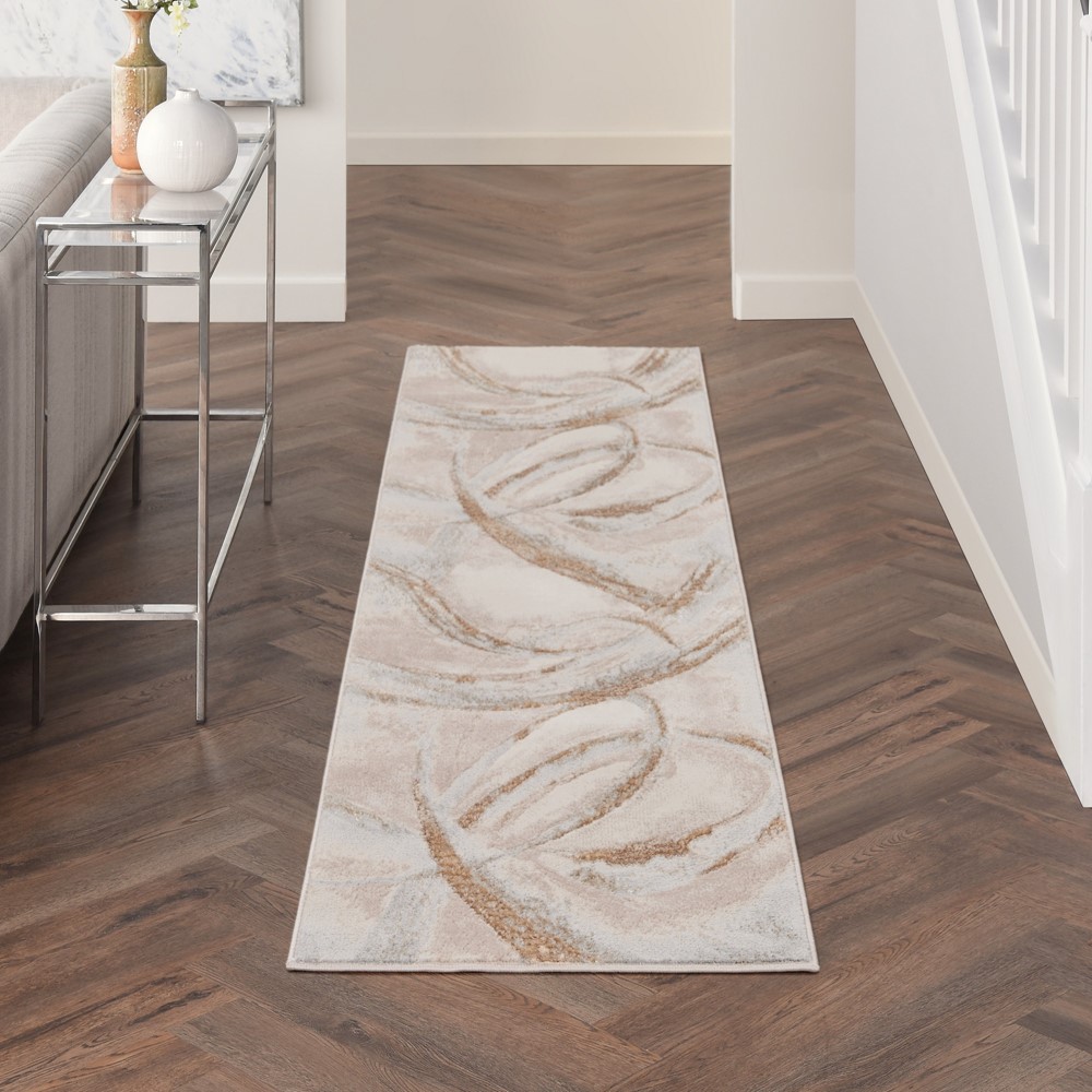 Brushstrokes BSK01 Abstract Runner Rug by Nourison in Beige Grey